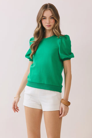 Puff Sleeve Top- green-Short Sleeve Top-K. Ellis Boutique