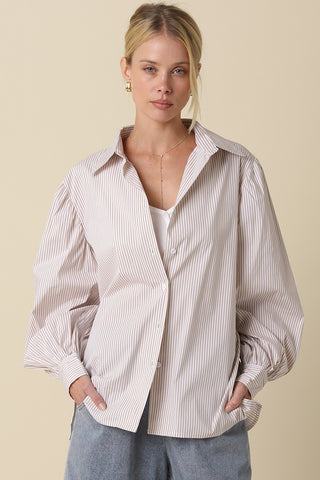 Eve Striped Top- Khaki-Long Sleeve Top-K. Ellis Boutique