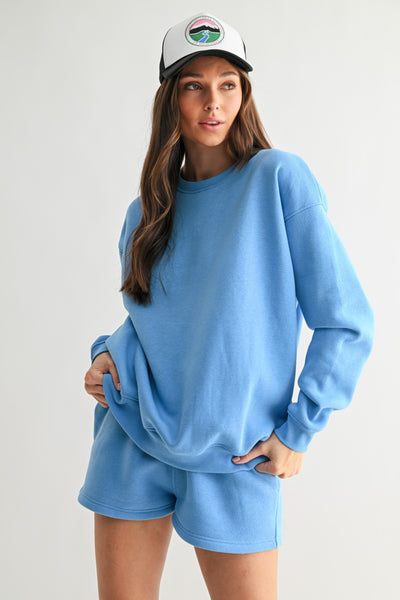 Oversized Fleece Sweatshirt- Cloud Blue-K. Ellis Boutique
