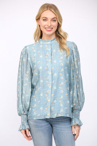 Louise Floral Top- Dusty Blue-K. Ellis Boutique