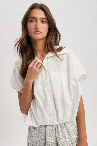 Bubble Hem Button-Up Blouse- White-K. Ellis Boutique