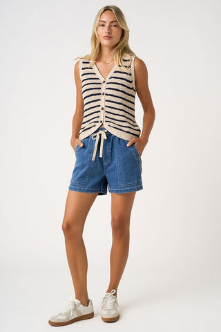 Denim Drawstring Shorts- dark denim-Shorts & SKirts-K. Ellis Boutique