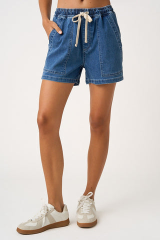 Denim Drawstring Shorts- dark denim-Shorts & SKirts-K. Ellis Boutique
