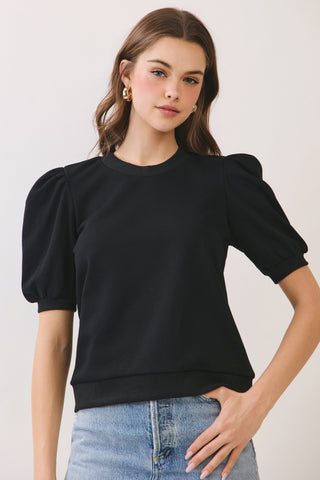 Puff Sleeve Top- black-Short Sleeve Top-K. Ellis Boutique