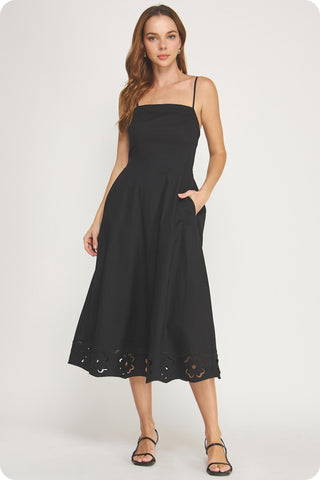 Jackie Embroidered Floral Cutout Midi Dress- Black-Midi-K. Ellis Boutique