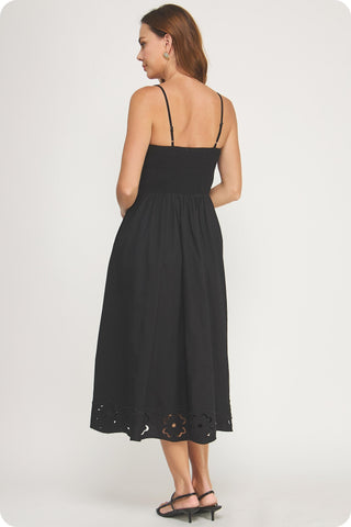Jackie Embroidered Floral Cutout Midi Dress- Black-Midi-K. Ellis Boutique