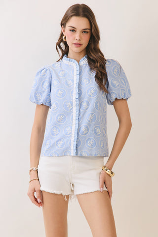 Petal Club Top Blue and White-Short Sleeve Top-K. Ellis Boutique