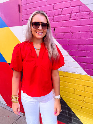 Poppy Puff Sleeve Top-Short Sleeve Top-K. Ellis Boutique