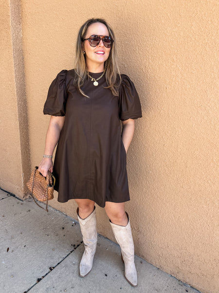 Leather Tunic Mini- Chocolate-K. Ellis Boutique