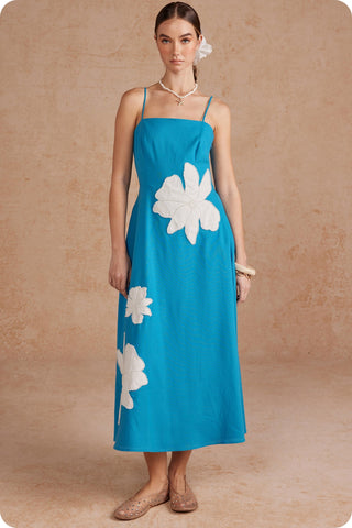 Floral Pearl Applique Midi Dress-Midi-K. Ellis Boutique