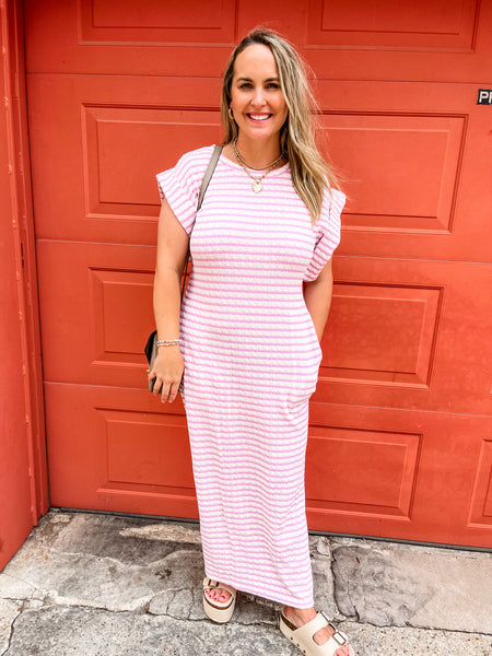 Textured Stripe Maxi Dress - Pink-K. Ellis Boutique