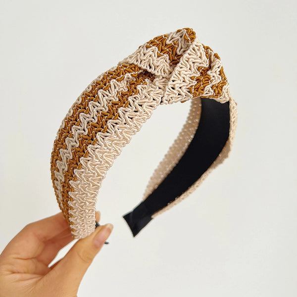 Two Tone Woven Straw Wide Knot Headband-K. Ellis Boutique