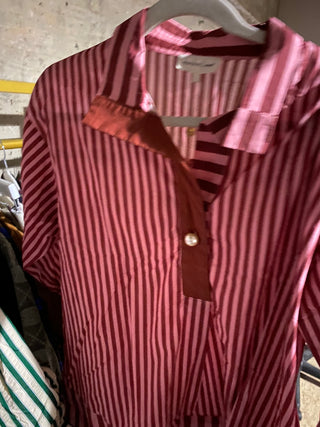 Cotton Collared Striped Top- Pink & Red-K. Ellis Boutique