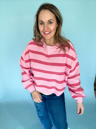 Lily Striped Sweater- Pink-K. Ellis Boutique