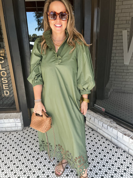 Eyelet Hem Midi- Olive-K. Ellis Boutique