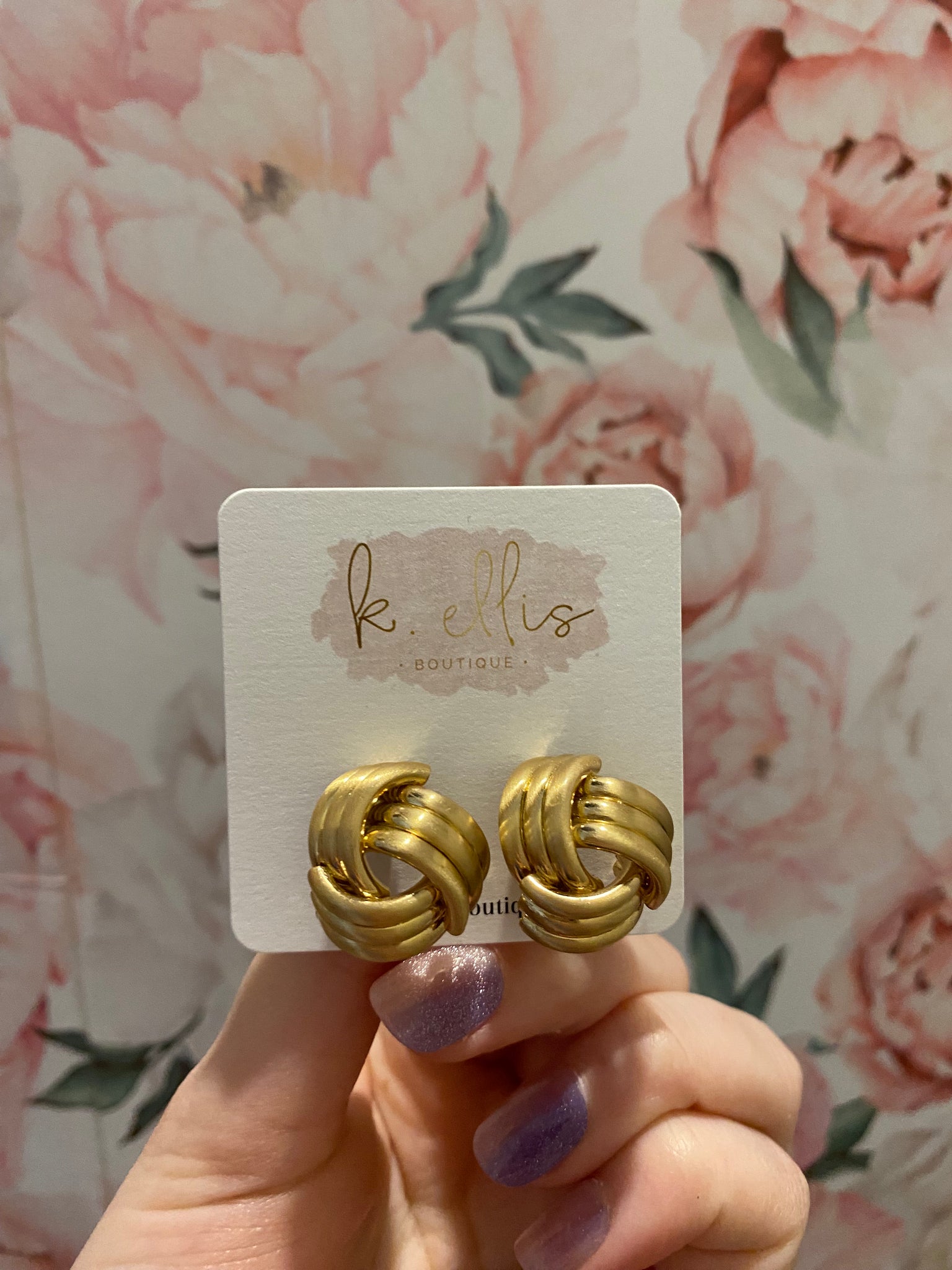 Metal Knot Stud Earrings- Gold-K. Ellis Boutique