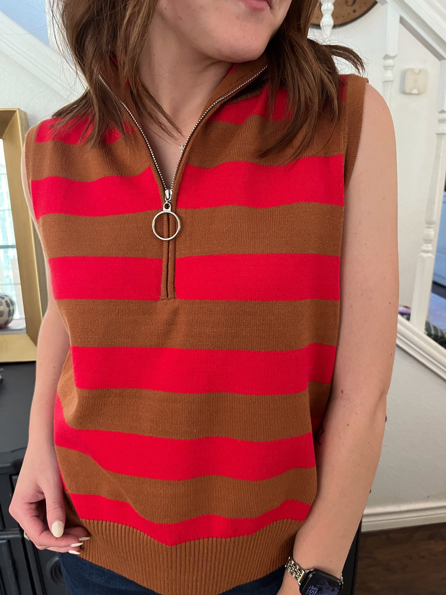 Autumn Striped Sweater Vest- Brown-K. Ellis Boutique