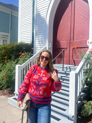 Almila Pleated Sweater- Red Multi-Sweater-K. Ellis Boutique
