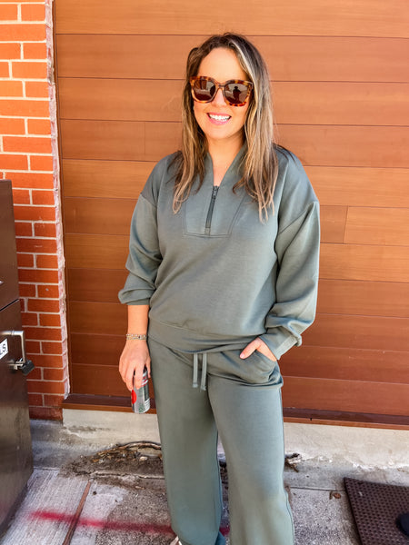 Modal Scuba Half Zip Pullover- Sage Leaf-K. Ellis Boutique