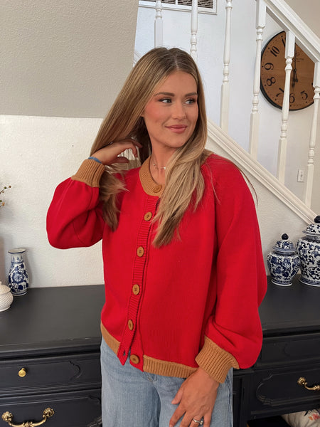 Knit Long Sleeve Cardigan- Red-K. Ellis Boutique