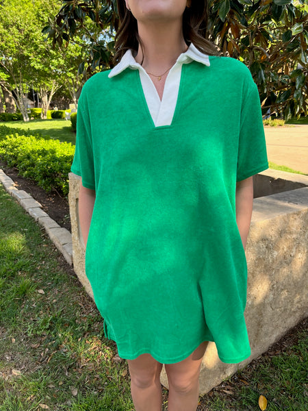 Towel Terry Mini Dress - Green-K. Ellis Boutique