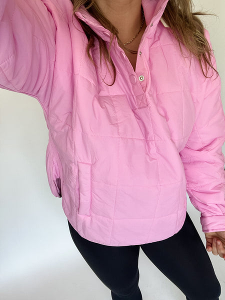 Solid Half Snap Pullover Quilted- Pink-K. Ellis Boutique