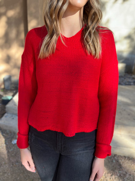 Soft Knit Hoodie Sweater - Red-K. Ellis Boutique