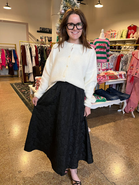 Sincerely Ours Black Brocade Skirt-K. Ellis Boutique