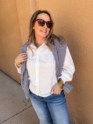 Ruffle Detail Button Down- Off White-K. Ellis Boutique
