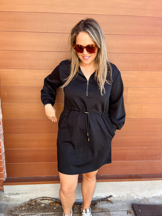Long Sleeve Mini w/ Quarter Zip- Black-K. Ellis Boutique