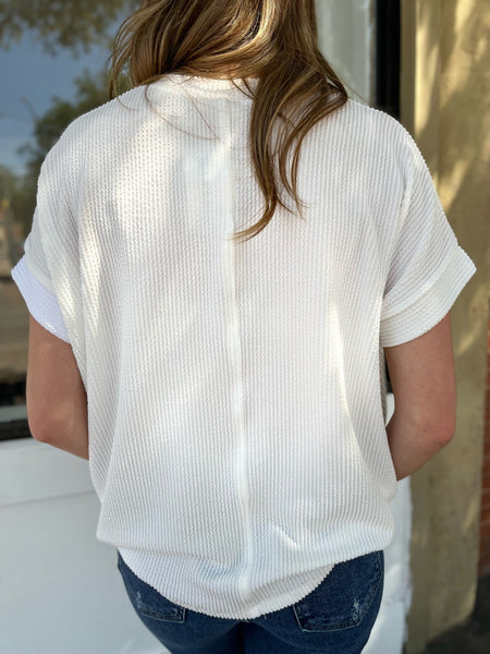 Ribbed Short Sleeve Top - Off White-K. Ellis Boutique