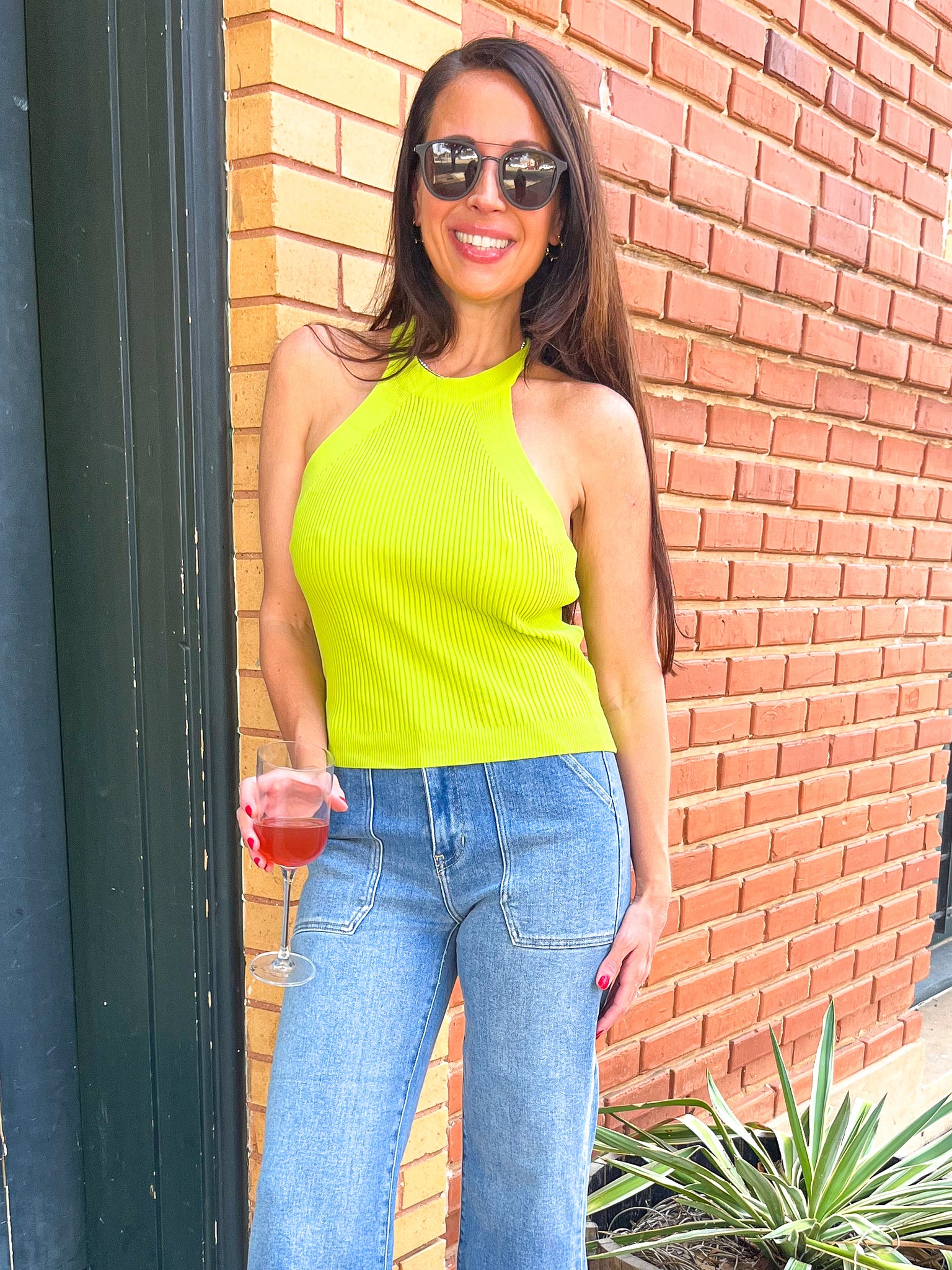 Ribbed Knit Halter Top- Lime-K. Ellis Boutique