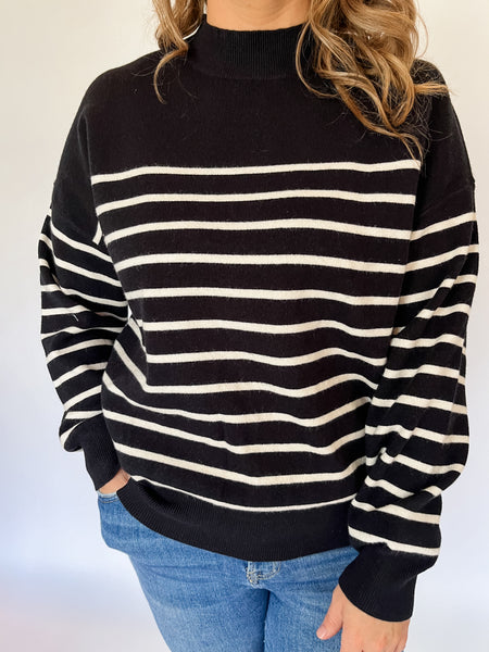 Stripe Knit Sweater- Black/Cream-K. Ellis Boutique