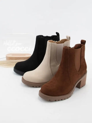 Round Toe Chelsea Bootie with Block Heel- Walnut-K. Ellis Boutique