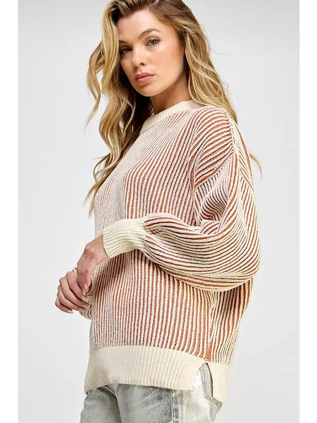 Super Soft Stripe Sweater- White/Taupe-K. Ellis Boutique