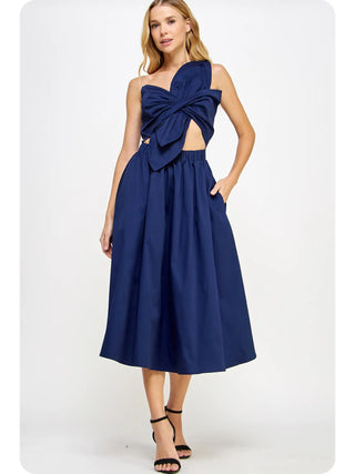Knotted Flower Midi Dress- Navy-Midi/Maxi Dress-K. Ellis Boutique