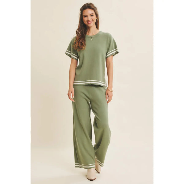 Viscose Blend Contrast Sweater Set- Sage-K. Ellis Boutique