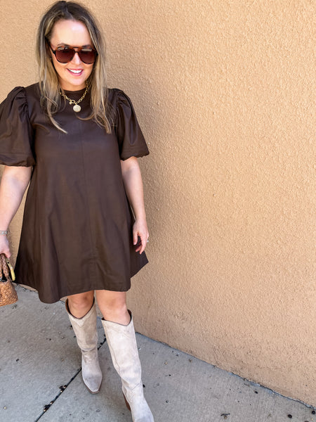 Leather Tunic Mini- Chocolate-K. Ellis Boutique