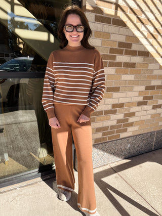 Striped Knit Pullover Sweater Set- Camel-Set-K. Ellis Boutique