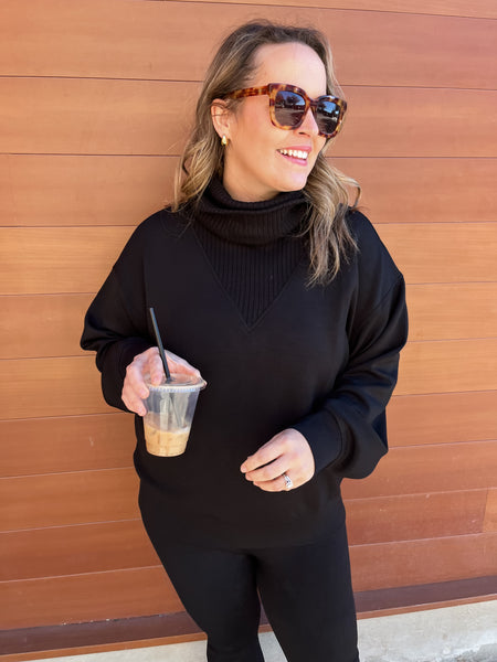 Modal Scuba Luxe V-Turtleneck- Black-K. Ellis Boutique