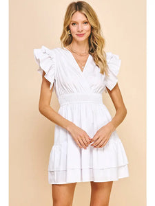 Surplice Bodice Mini Dress - White-K. Ellis Boutique