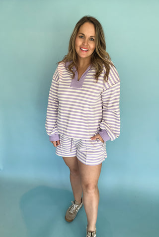 Tiffany Striped Contrast Set- Lavender-Set-K. Ellis Boutique
