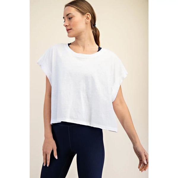 Cotton Slub Open Back Top- White-K. Ellis Boutique