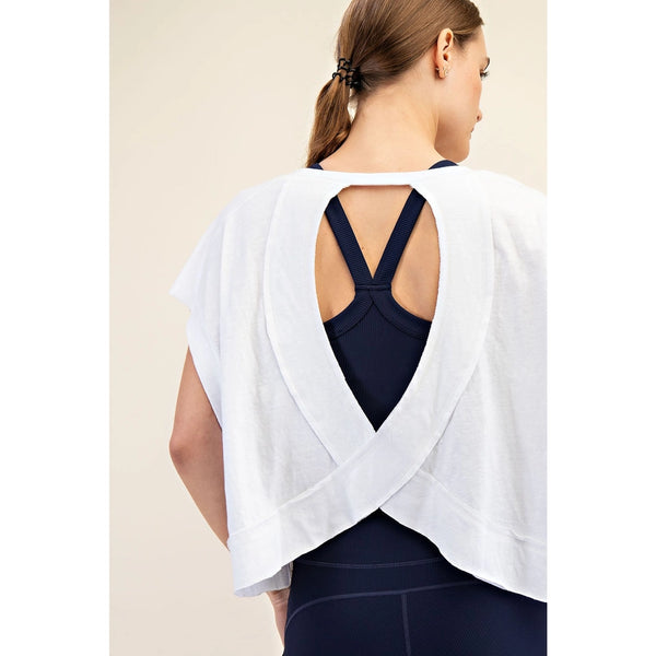 Cotton Slub Open Back Top- White-K. Ellis Boutique