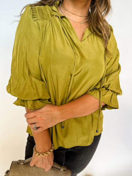 Solid Half Sleeve V-Neck Top- Dijon-K. Ellis Boutique