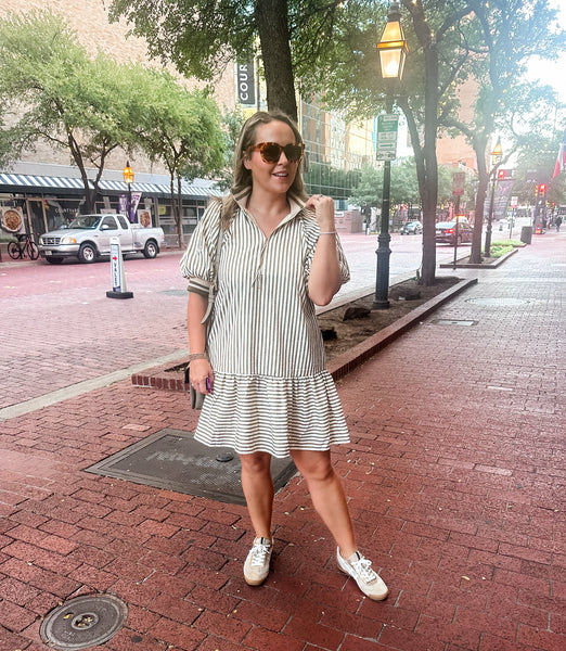 Striped Ruffle Hem Zip Mini- Olive-K. Ellis Boutique