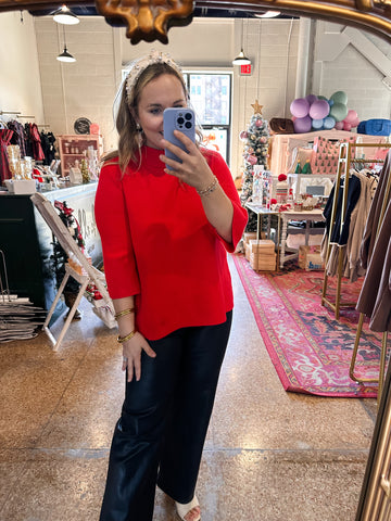 Mock Neck Pull Over Sweater/Bell Sleeve-Red-K. Ellis Boutique