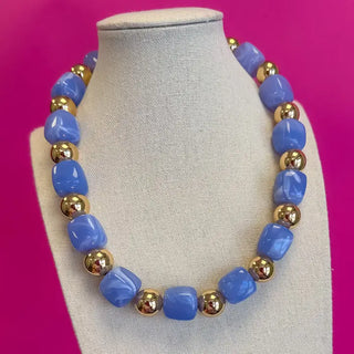 Statement Bead Necklace- Sky Blue