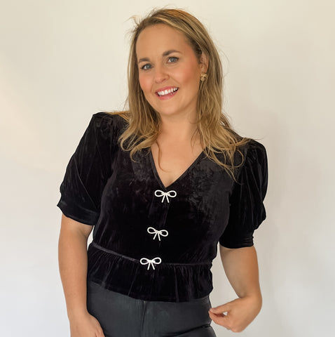 Eline Rhinestone Bow Top- Black-K. Ellis Boutique