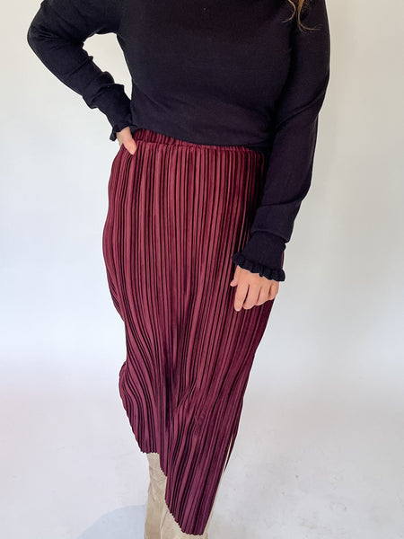 Pleated Velvet Midi Skirt- Chocolate-K. Ellis Boutique